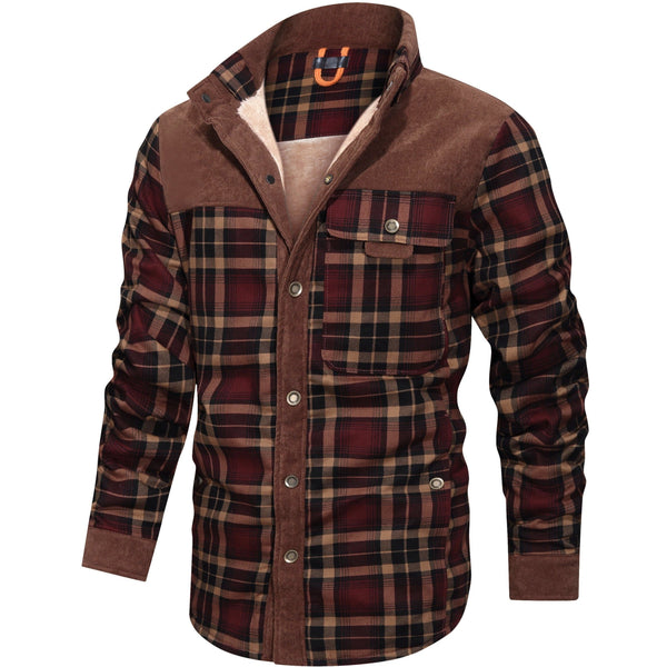 Thick Warm Men’s Plaid Fleece Jacket