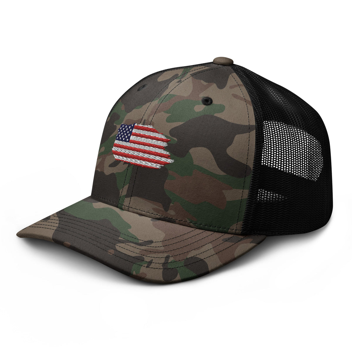 US Flag Camo trucker hat